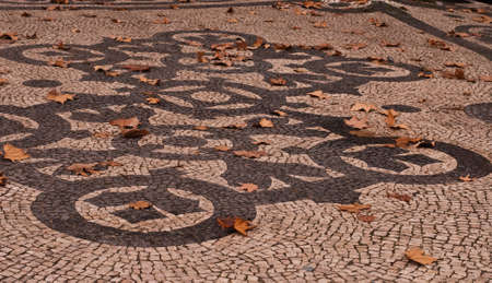 lisbon portugal abstract tile pavement patterns as a backgroundの写真素材