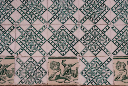 Detail of traditional tiles from facades of old houses in Lisbon, Portugalの写真素材