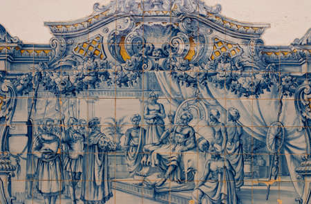 Detail of traditional tiles from facades of old houses in Lisbon, Portugalのeditorial素材