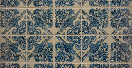 Full frame shot of traditionell tiled wall in Portugalの写真素材