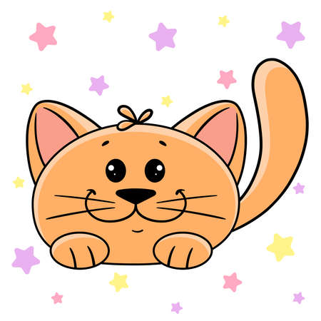 A red cat. Vector cartoon kitten drawing isolated.のイラスト素材
