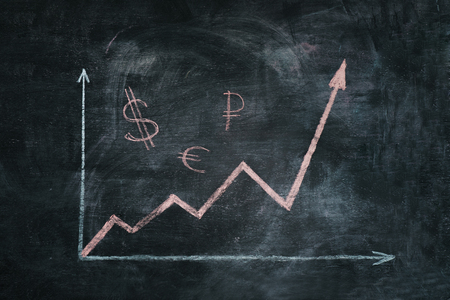 Graph of inflation chalk on a blackboardの写真素材