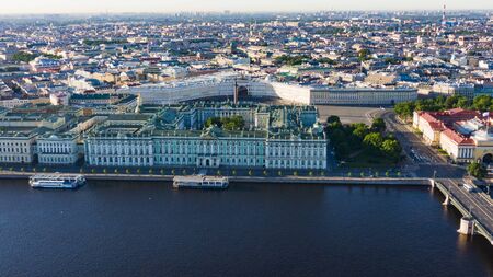 Aerial view cityscape of city center, Palace square, State Hermitage museum , Neva river. Saint Petersburg skyline.の写真素材