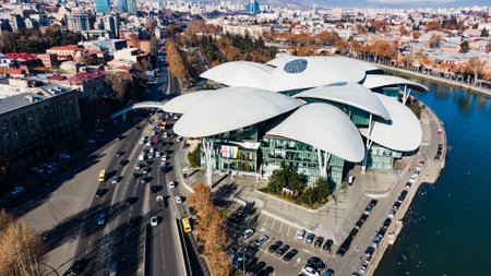 Georgia, Tbilisi, January 2023. The House of Justice in Tbilisi, aerial view.のeditorial素材