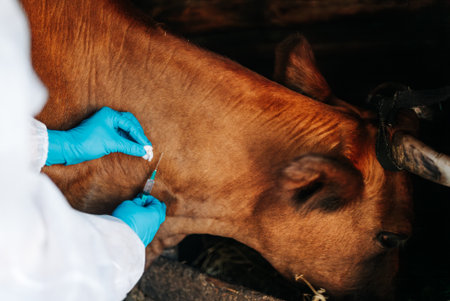 Vaccination of cows against anthrax, an outbreak of the disease in the region.の写真素材