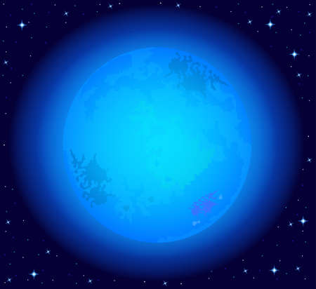 Magic night sky with a full blue moon . Vector illustration.のイラスト素材