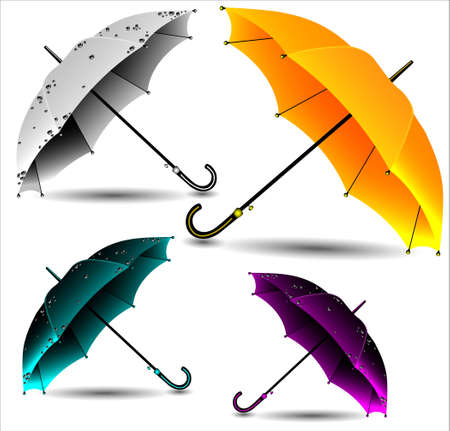 Set of different umbrellas in rain drops.のイラスト素材