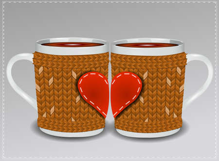 Two cups in a sweater decorated with hearts. Valentine's Day.のイラスト素材