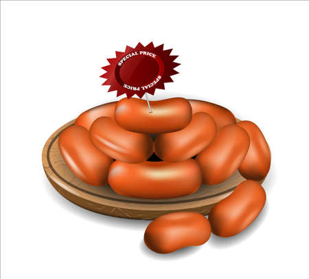 Delicious sausages on a wooden cutting boardのイラスト素材