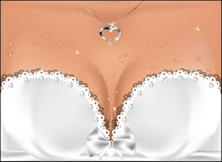 Decollete wedding dress. Elegant pendant on the female breast. Vector illustration.のイラスト素材