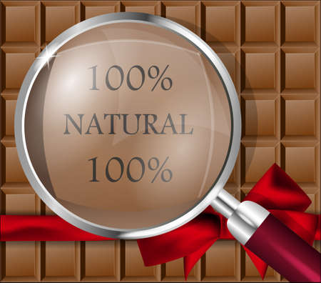 Chocolate bar with a magnifying glass. Vector illustration.のイラスト素材