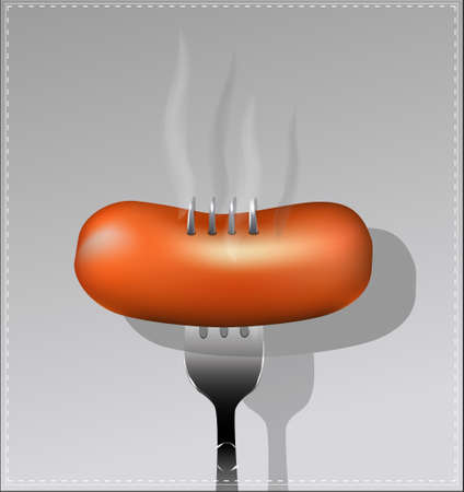 Delicious sausage on a fork. Vector illustration.のイラスト素材