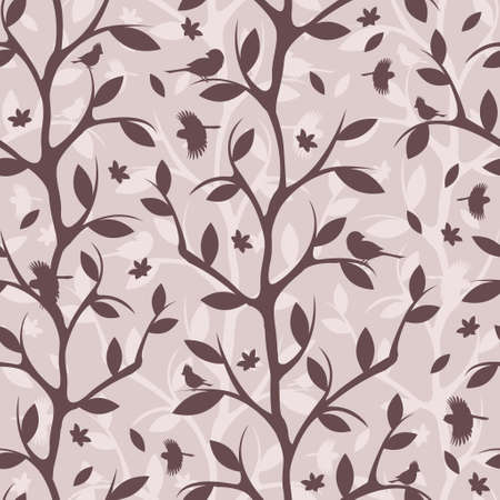 Beautiful abstract seamless pattern with trees and birds. Vector illustration.のイラスト素材
