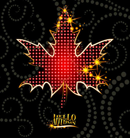 Glowing stylized maple leaf. Shining autumn leaf. Style halfton. Vector illustration.のイラスト素材