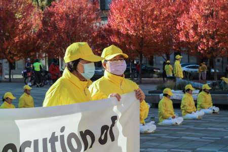 Vancouver, British Columbia / Canada-November 1,2020. Peaceful protest action in support of Hong...