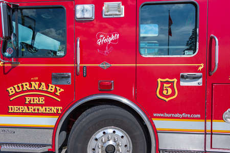 Front view of a fire engine ready for an emergency response. Burnaby, BC, Canada-September 8,2021....
