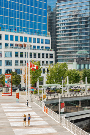 Downtown Vancouver Modern Architecture, and Lifestyle in a city. Vancouver has prominent buildings in a variety of styles by many famous architects-August 15, 2021. Street view, travel photo.のeditorial素材