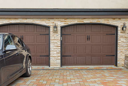 Garage door in Vancouver, Canada. Garage door in luxury house. Street photo, nobody, selective focusの写真素材