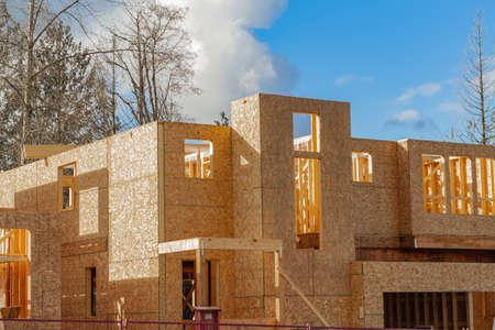 Fragment of a new home under construction in Vancouver, Canada. A new home under construction and...
