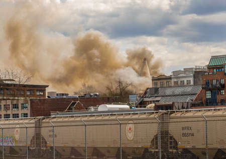 Over 70 Firefighters extinguishing a large fire of Hotel Winters in Gastown, 115 years old heritage...