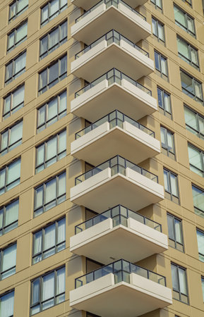 Facade detail of a modern high-rise apartment building. Abstract Architectural Detail of a High Rise...