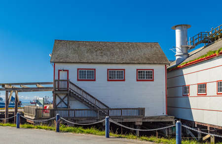 Old traditional fishing house in Canada. Travel photo, selective focus, nobody-October 11,2021-Richmond BC, Canadaのeditorial素材