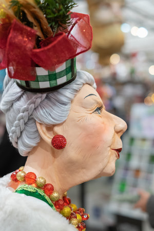Mrs. Clause close up photo. christmas decoration. Holiday concept. Merry Christmas winter season. Nobody, selective focusの写真素材