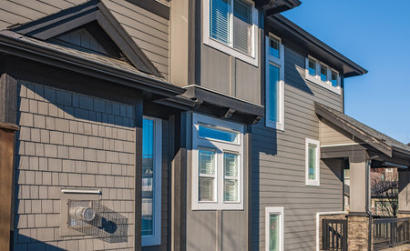 Real Estate Exterior Front House. Facade of a Big custom made luxury house.