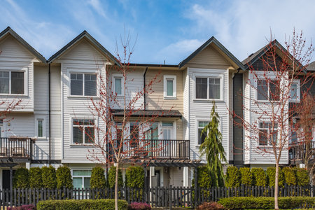New residential townhouses. Modern apartment buildings in Canada. Modern complex of apartment...