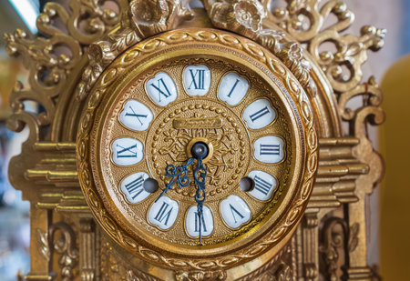 Vintage bronze watch, antique clock photo, bronze fireplace clock. Dial of vintage bronze antique...