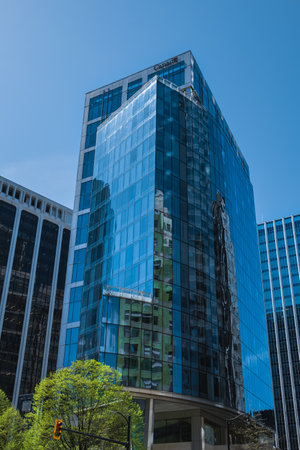 Vancouver Canada modern city view of business district area high office and apartment buildings. Abstract architecture of a modern city. Financial district glass high-rise building-May 2,2023のeditorial素材