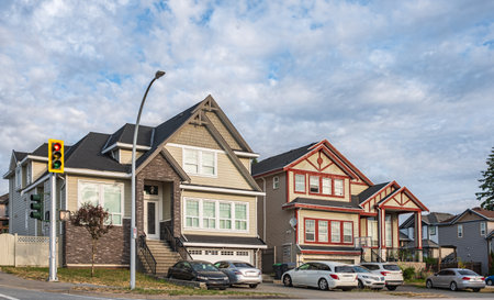 A perfect neighborhood. Houses in suburb at summer in the north America. Real Estate Exterior Front...