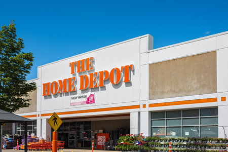 Home Depot storefront Location in Surrey BC Canada. Home Depot is the Largest Home Improvement Retailer and construction products and services in the US and Canada-July 17,2023-Editorial