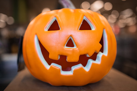 Halloween jack o' lantern background. Halloween Pumpkin. Nobody, selective focus. Halloween festival...