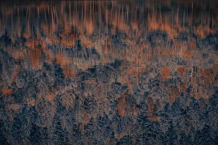 Colorful trees abstract water reflection. Picturesque scenery of reflection of autumn forest. Moody...