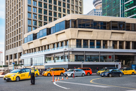 Vancouver taxi cabs waiting for passengers in Vancouver city Canada. Taxi cabs bringing tourists to...