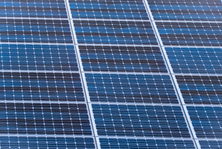 Solar cell panels with Alternative electricity source . Close-up of Solar cell. concept of...