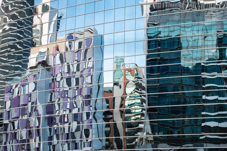 Architecture details Glass wall Modern building exterior Abstract futuristic background. Glass...