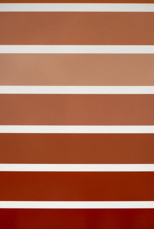 Earth tones vertical palette. Autumn colors, red and amber tones, color palette swatch. Close up, nobody. Color trend concept. Color guide swatches of orange and red warm tonesの写真素材