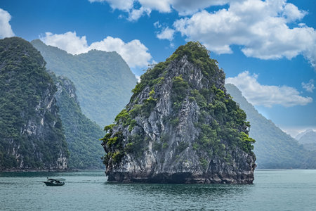 Beautiful landscape Lan Ha bay view from the Cat Ba Island. Lan Ha bay is the UNESCO World Heritage...