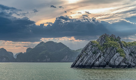 Beautiful landscape Lan Ha bay view from the Cat Ba Island. Lan Ha bay is the UNESCO World Heritage...
