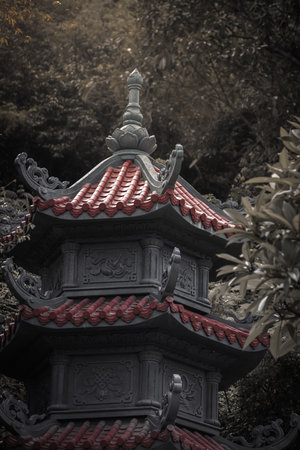 Pagoda at the Marble Mountains of Da Nang, Vietnam. da nang marble mountain with caves and statuesの写真素材