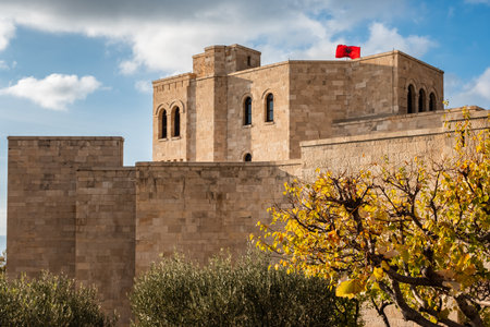 View of the Skanderbeg Museum in Kruja, Albania-It honors the national hero Gjergj Kastrioti Skanderbeg. Kruja castle historic citadel and National History Museum. Travel photo, nobodyの写真素材