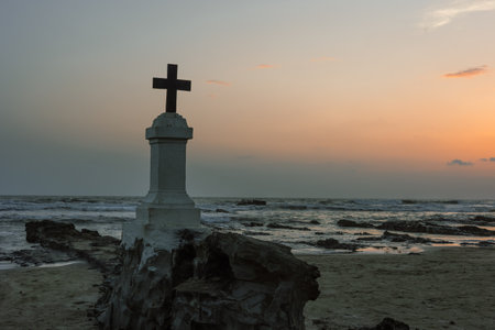 Sunset on Morjim Beach Goa. Beautiful sunset in Morjim North Goa. Travel photo, copy space, nobodyの写真素材