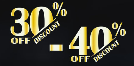 Showcase with different type of discount price off up to 30, 40 percentage for business. Concept of...