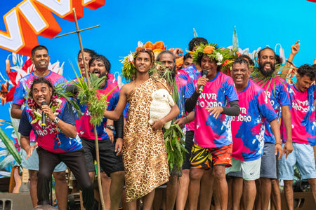 Carnival celebrating on a stage, Feast of Sao Joao. People dancing celebrating Sao Joao Traditional festival in GOA Siolim India-June 24,2025-editorial, travel photoのeditorial素材