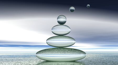 Ovale to spheric transparent shapes one upon the other in grey and quiet backgroundの写真素材