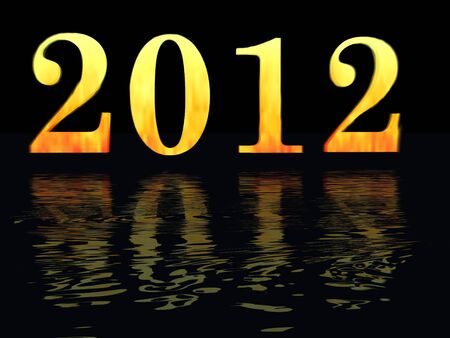 Burning 2012 by night upon ocean symbolyzing maya prophecy