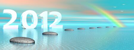2012 over the ocean where steps go to the rainbow and birds