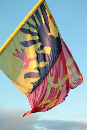 Geneva flag in the wind, Switzerlandの写真素材